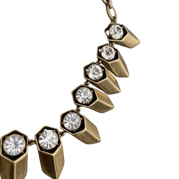 J.Crew Faceted Crystals Arrowheads Chain Necklace Gold Tone 18-20 Inch - Picture 2 of 6